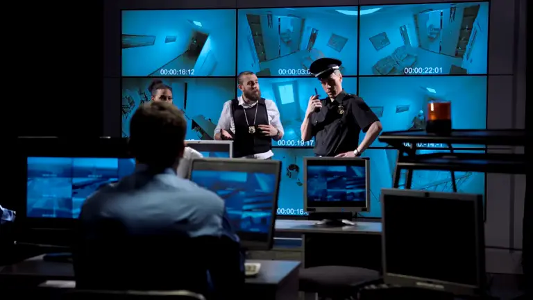 office of security with policemen on duty