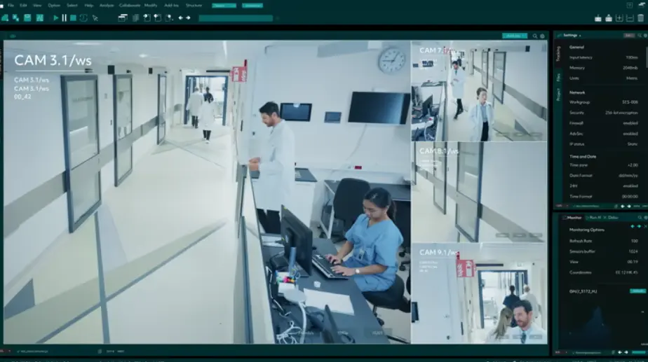 AI security system protecting hospital staff and healthcare workers with real-time monitoring and threat detection