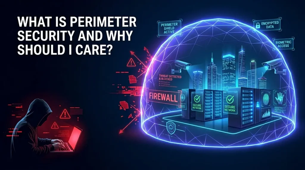 Perimeter security systems protecting a business with cameras, fences, and access control