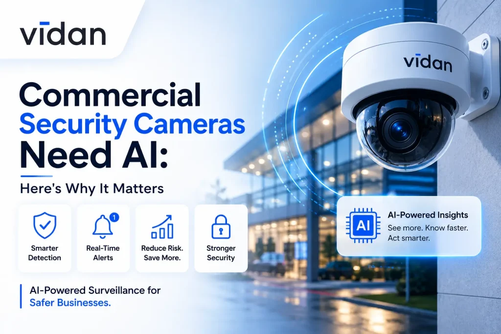 Commercial security cameras with AI detecting security threats in real time for incident prevention