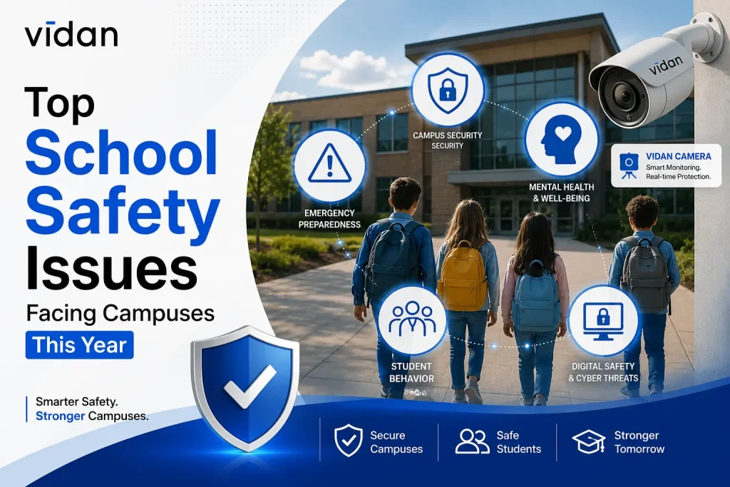 AI-powered school security camera monitoring students and detecting school safety issues to help administrators improve campus security